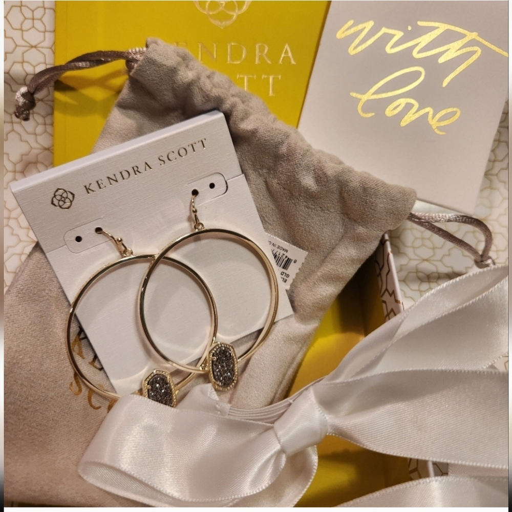 Kendra scott platinum druzy gold hoop earrings full inclusion.